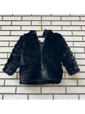 Rothschild Girls Black Faux Fur Zip Up Hooded Coat Jacket M 5/6 Winter Holiday